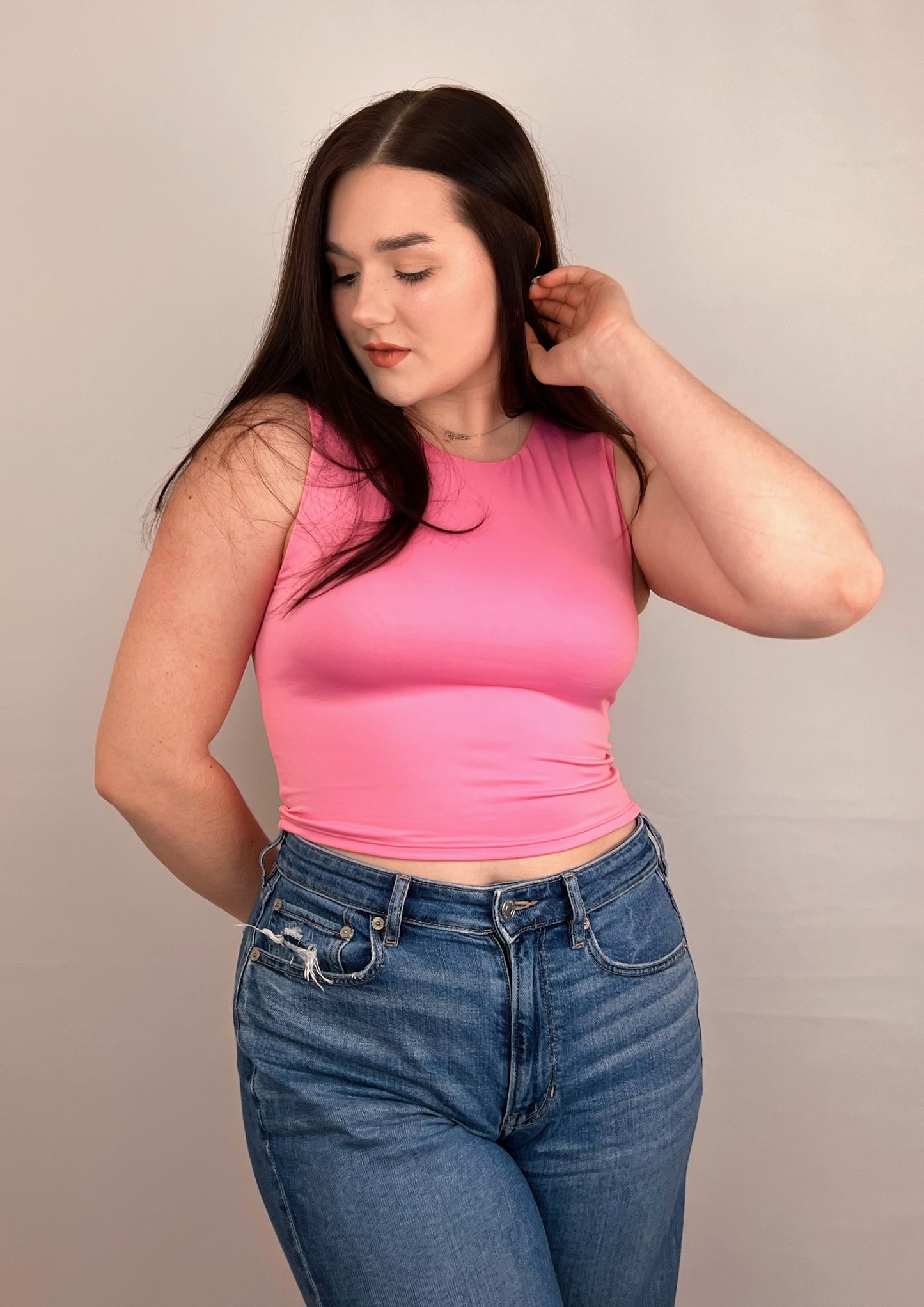 Sweet Pink High Neck Crop Top