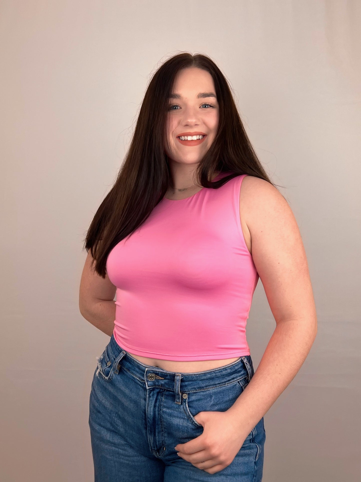 Sweet Pink High Neck Crop Top