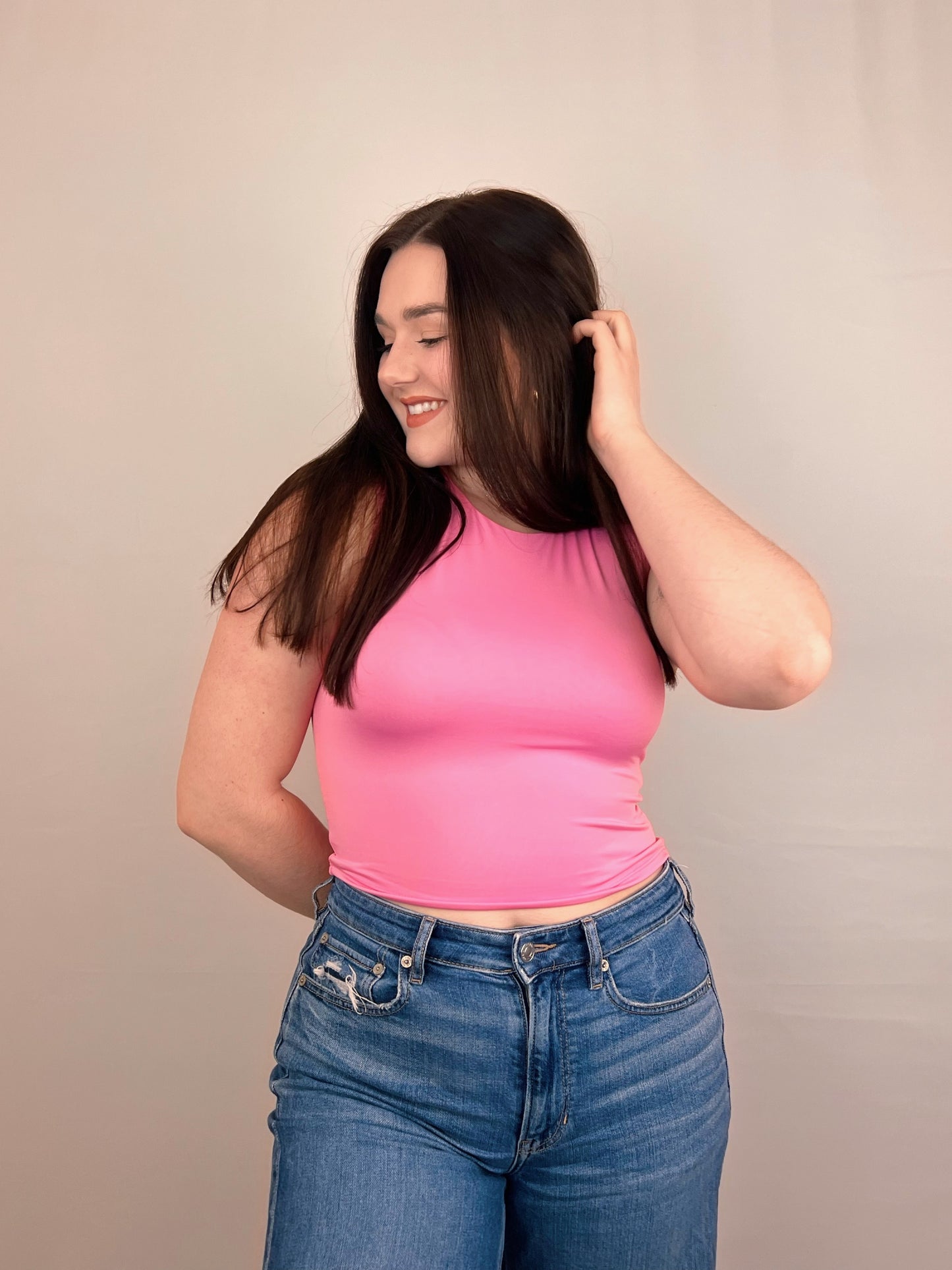 Sweet Pink High Neck Crop Top