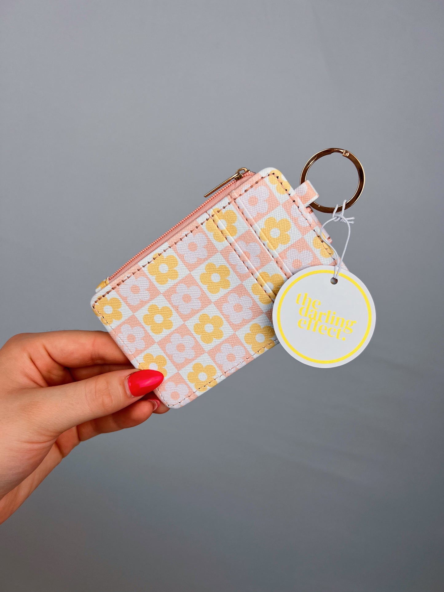 Checkered Pink & Orange Keychain Wallet