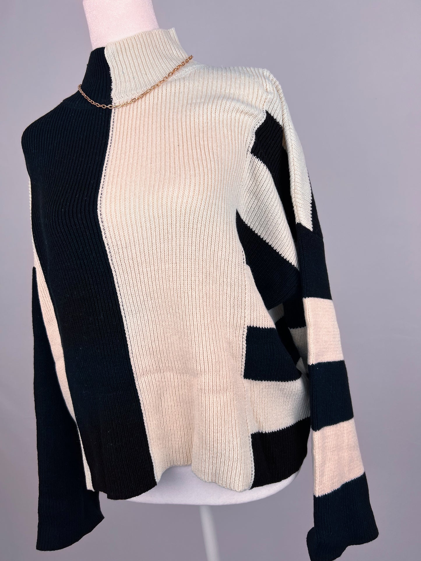 B&W Colorblock Mock Neck Sweater