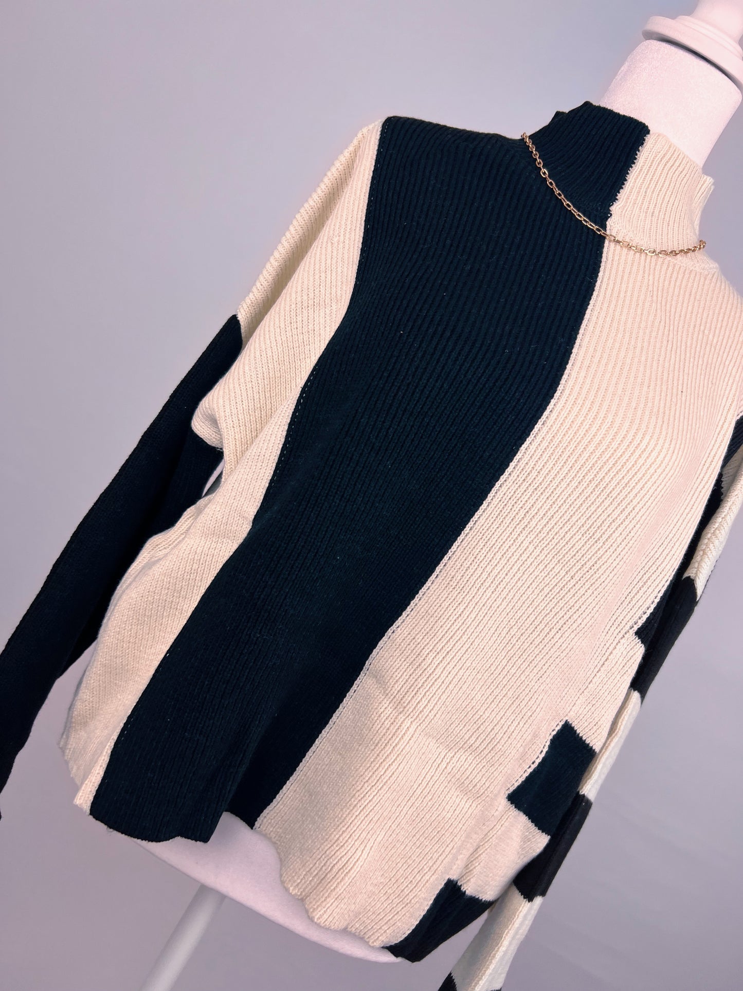 B&W Colorblock Mock Neck Sweater