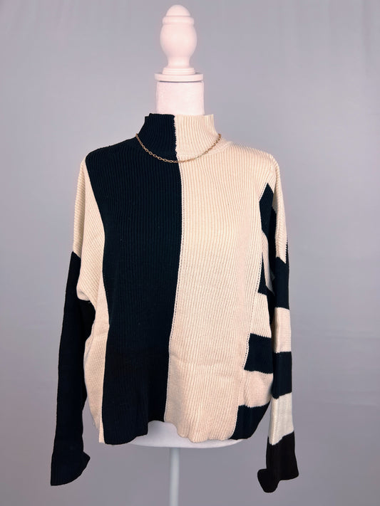 B&W Colorblock Mock Neck Sweater