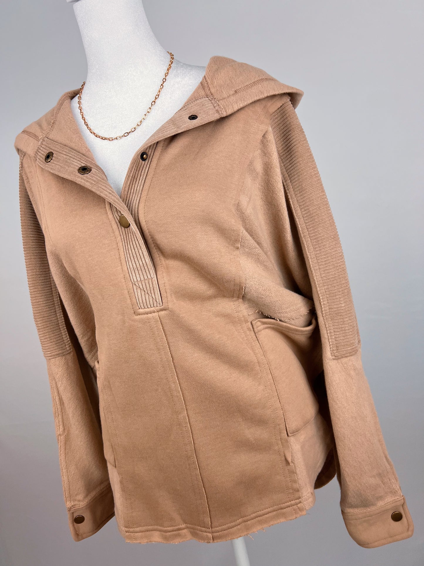 Taupe Hooded knit Sweatshirt