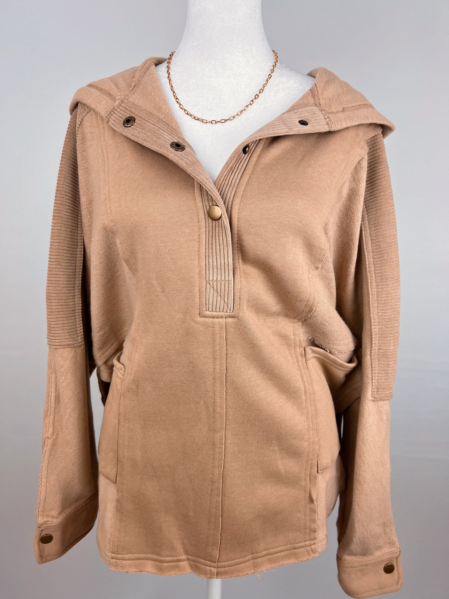 Taupe Hooded knit Sweatshirt