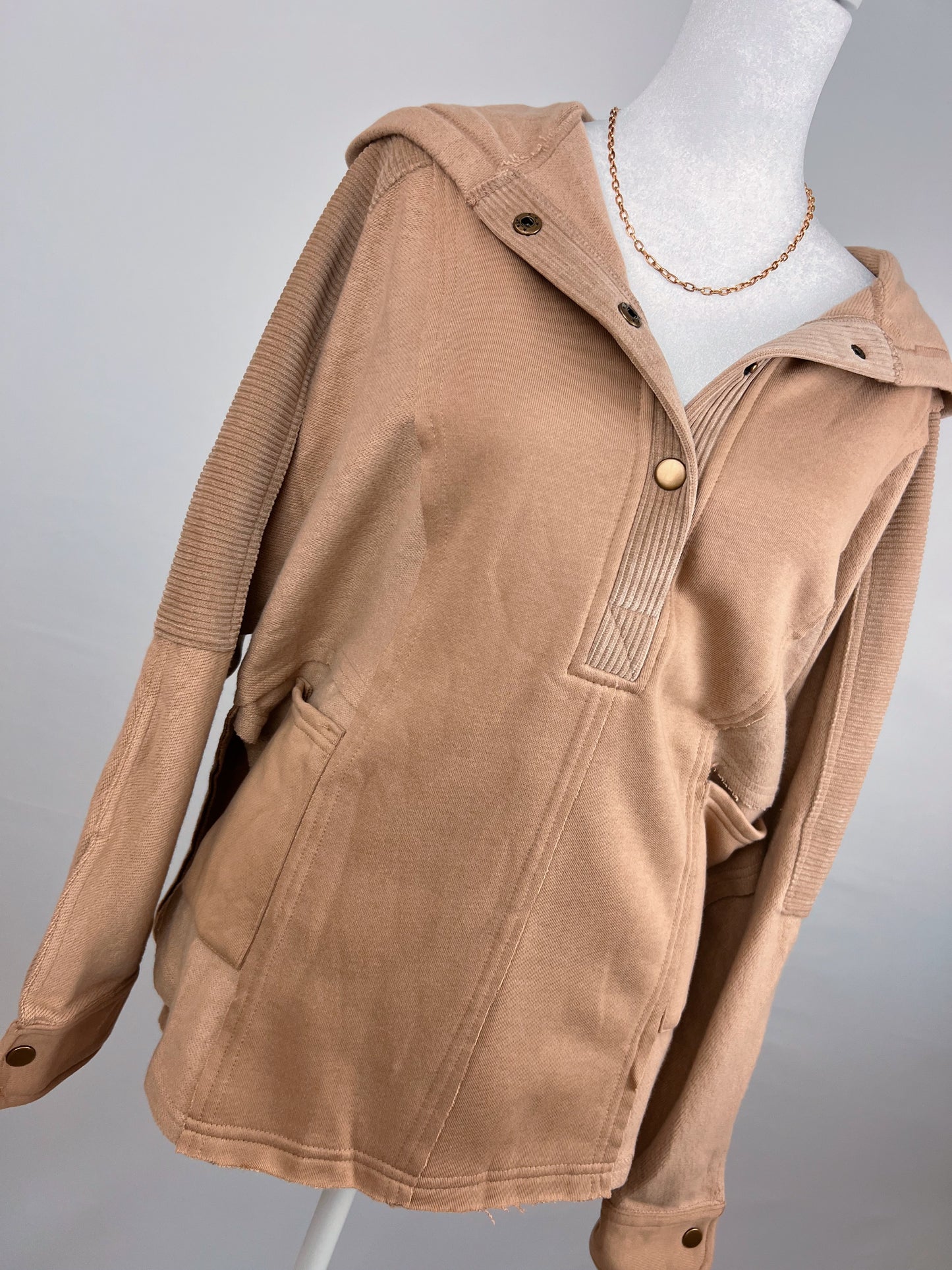 Taupe Hooded knit Sweatshirt